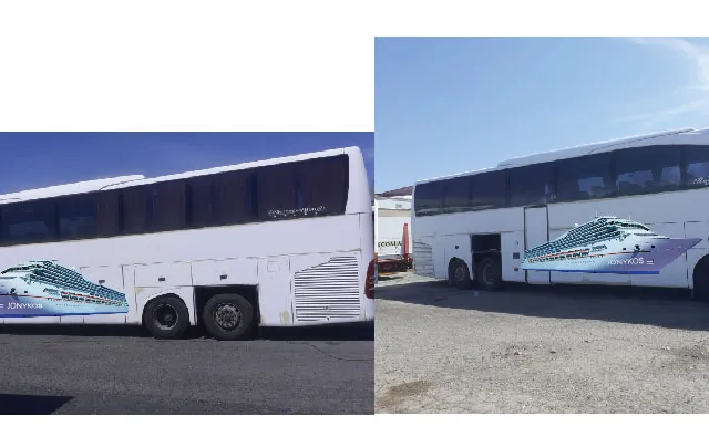 Colantare autocar cu grafică personalizată cu navă de croazieră