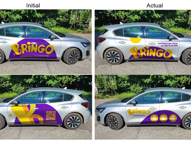Simulare grafică față de execuția finală la o colantare auto Bringo